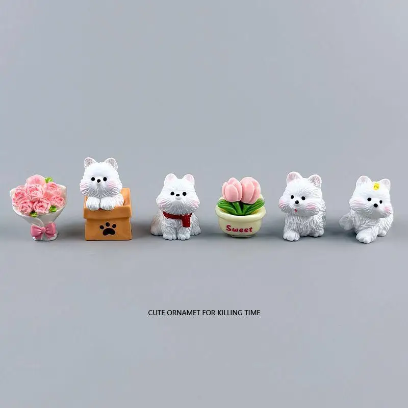 4/5/6Pcs Cute Scarf West Highlands Puppy Resin Dogs Miniature Figurines Terrarium DIY Crafts Realistic