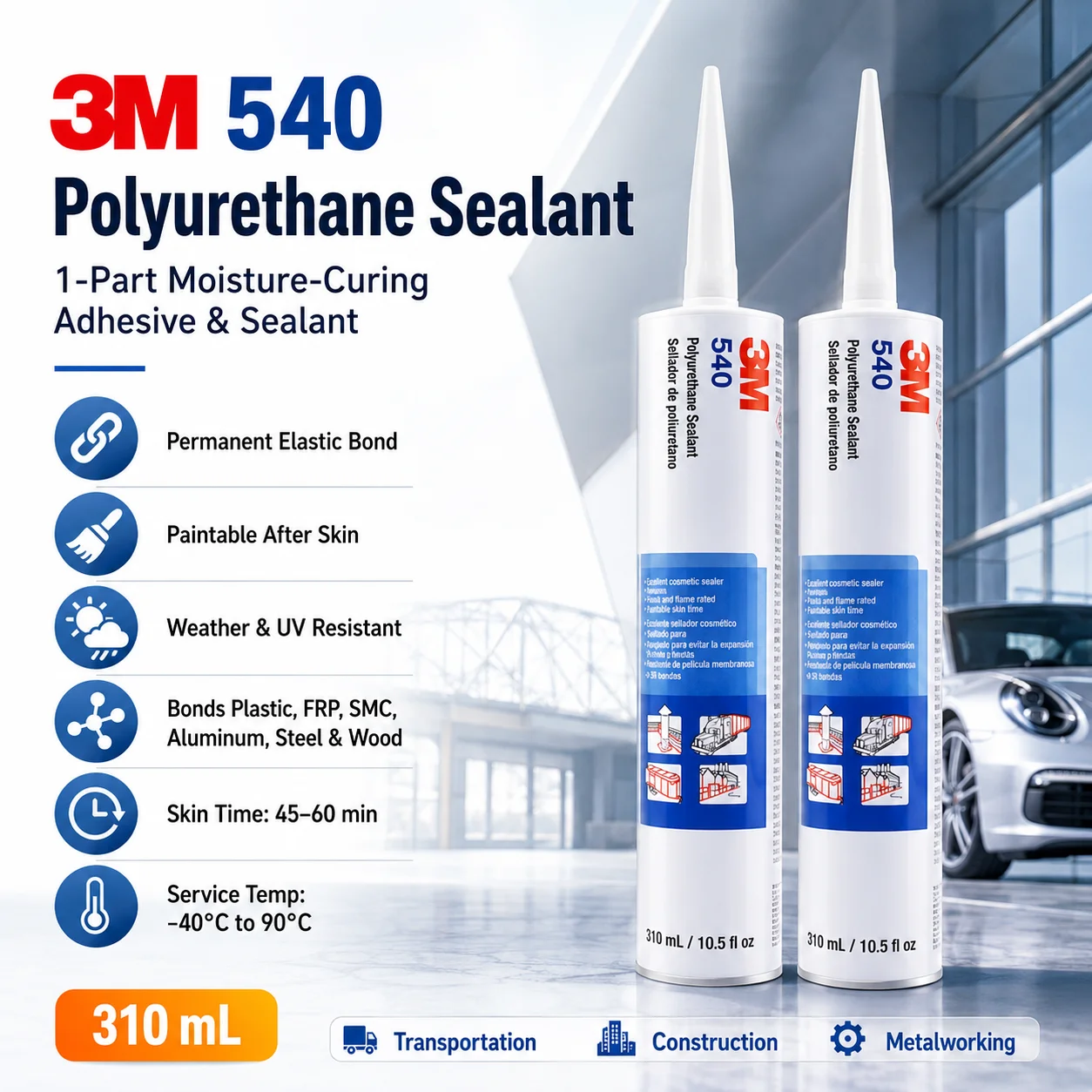 Original 3M 540 Polyurethane Adhesive Sealant Flexible Weather Resistant Sealant for Auto Body Panel Joint