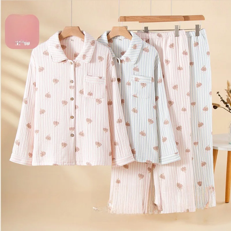 thickened-pure-cotton-four-layer-muslin-sleepwear-long-sleeve-pants-doll-collar-home-clothes-set-for-women-autumn-winter-pattern