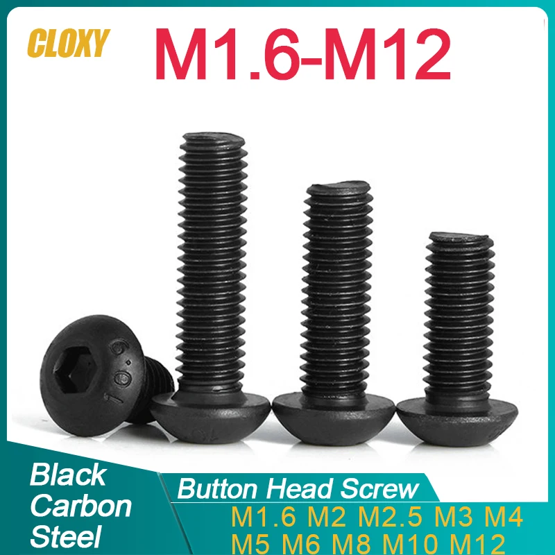 

100/ 50/ 20/ 10/ 5/ 2/ 1pcs M1.6 M2 M2.5 M3 M4 M5 M6 M8 M10 M12 Grade10.9 Hex Socket Round Button Head Screws ISO7380