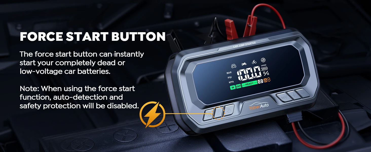 Yaber 4 In 1 6000A Starthilfe PD65W Power Bank 160PSI Luft Kompressor Reifen Pumpe Tragbare Ladegerät Auto Booster Start Gerät – Detail 4