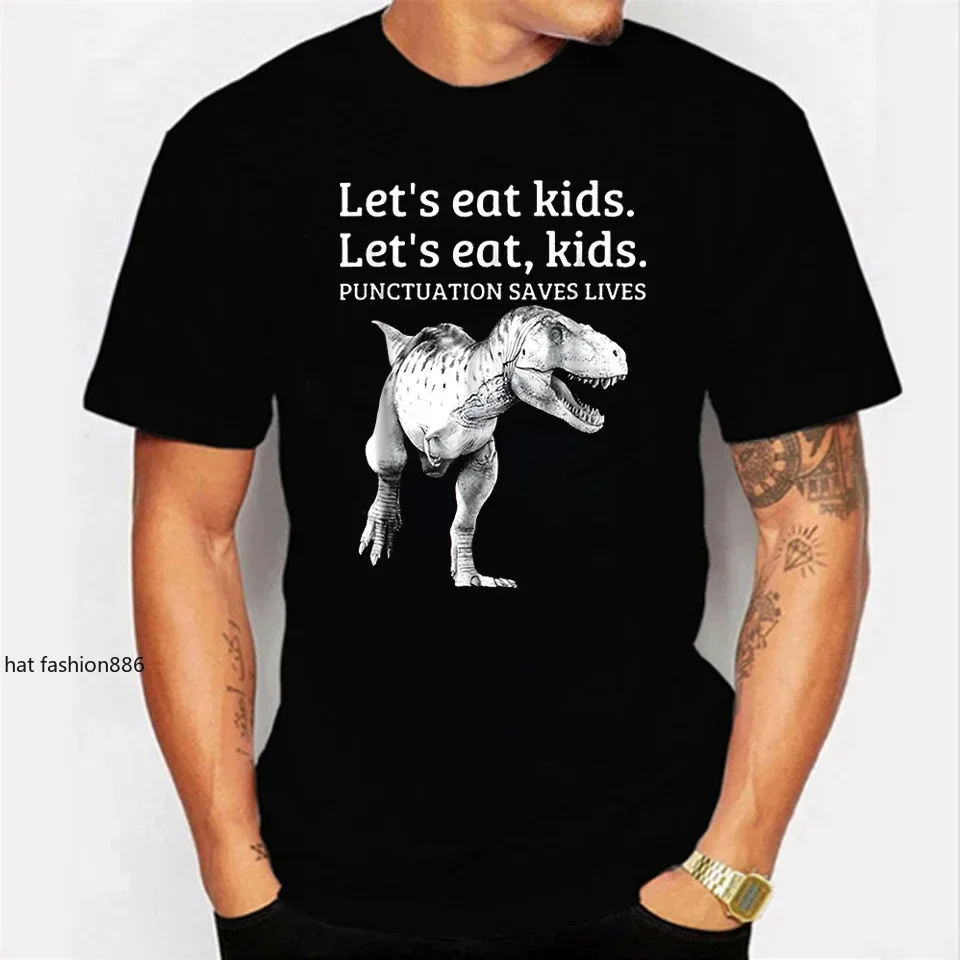 Let's Eat Kids Punctuation Saves Lives Grammar Men's T-shirts Hip Hop Streetwear Dinosaur Harujuku Shirt Camisetas Oversize Tees