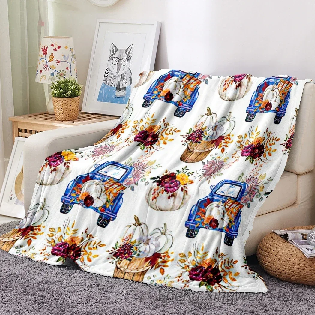 

3d Printed Blanket Halloween Watercolor Retro Truck Blanket Warm Soft Autumn Flowers for Children Birthday Christmas Gift