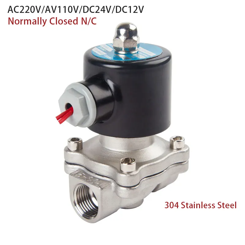 

1/4" 3/8" 1/2" 3/4" 1" 1-1/2" BSP Female 12V 24V 110V 220V 304 Stainless Electric Solenoid Valve Normally Closed Pneumatic