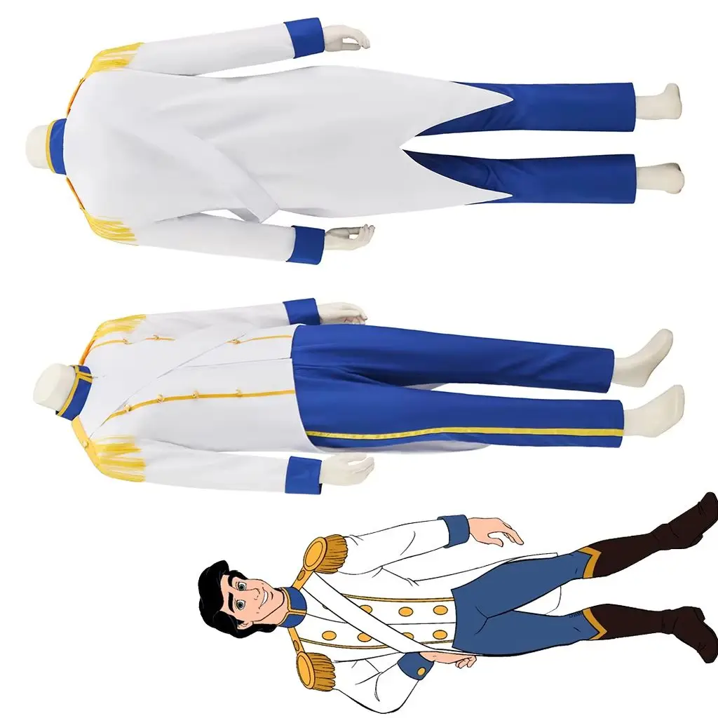 

Anime Eric Cosplay Prince Costume Men Fancy White Tuxedo Jacket Pants Gentleman Suit Halloween Carnival Party Military Uniform