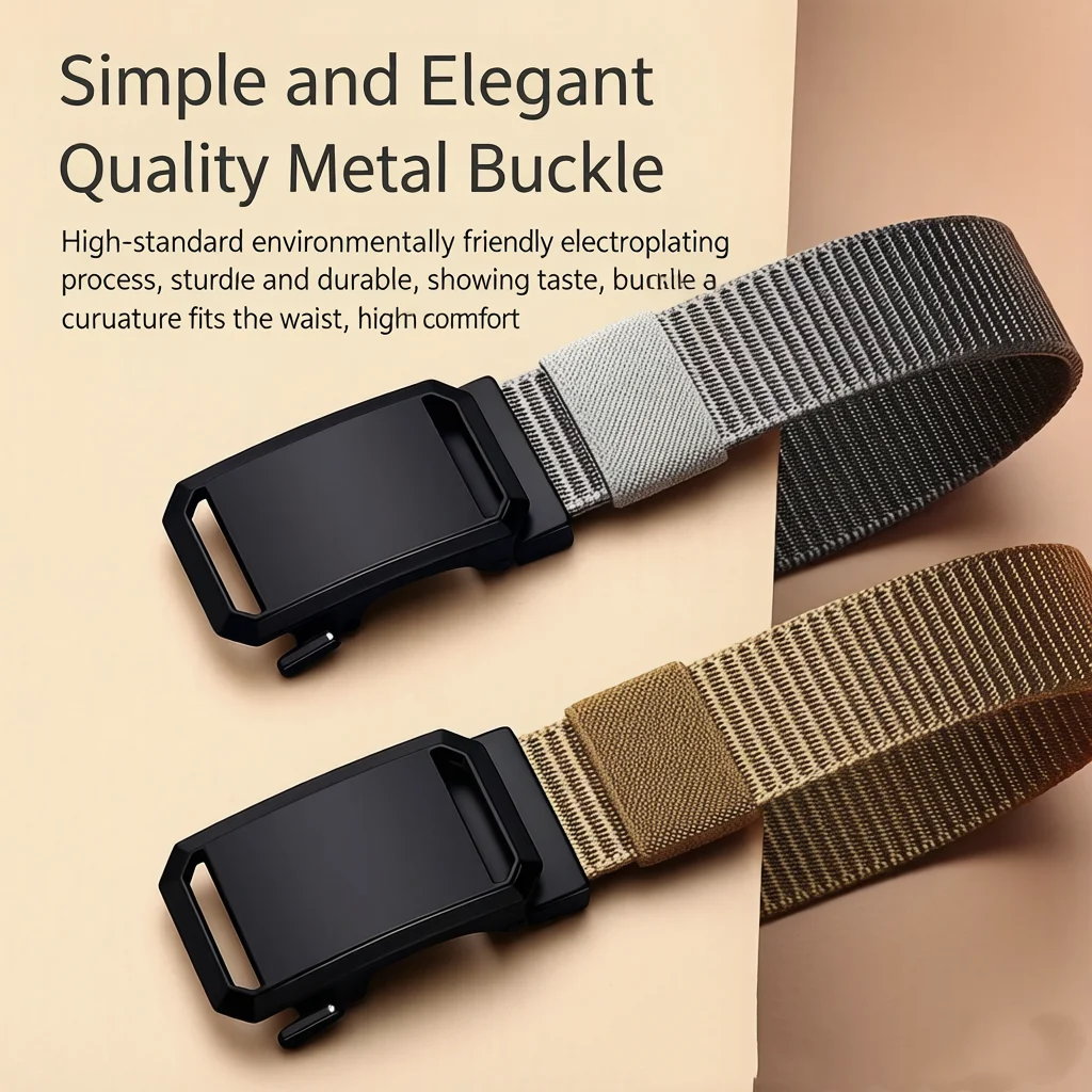 Tactical Nylon BeltMenAutomatic Metal Buckle Stretch Web Belt,BreathableMilitary Work Belt for Outdoor Hiking Jeans&Casual Pants