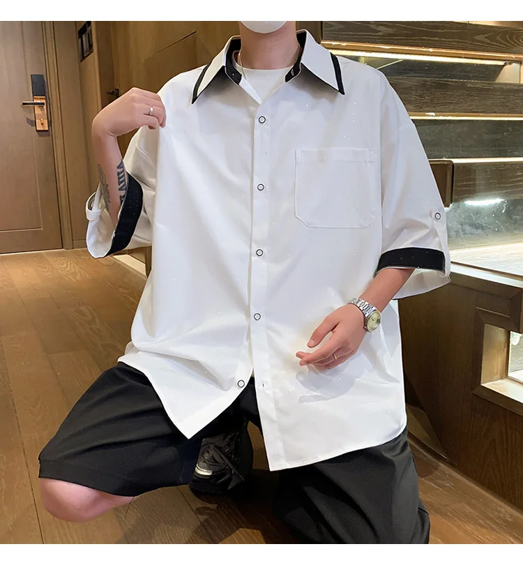 

Men's Korean Version of Star Contrast Color Shirt Five-quarter Sleeve Trend Shirt Fashion Loose Top