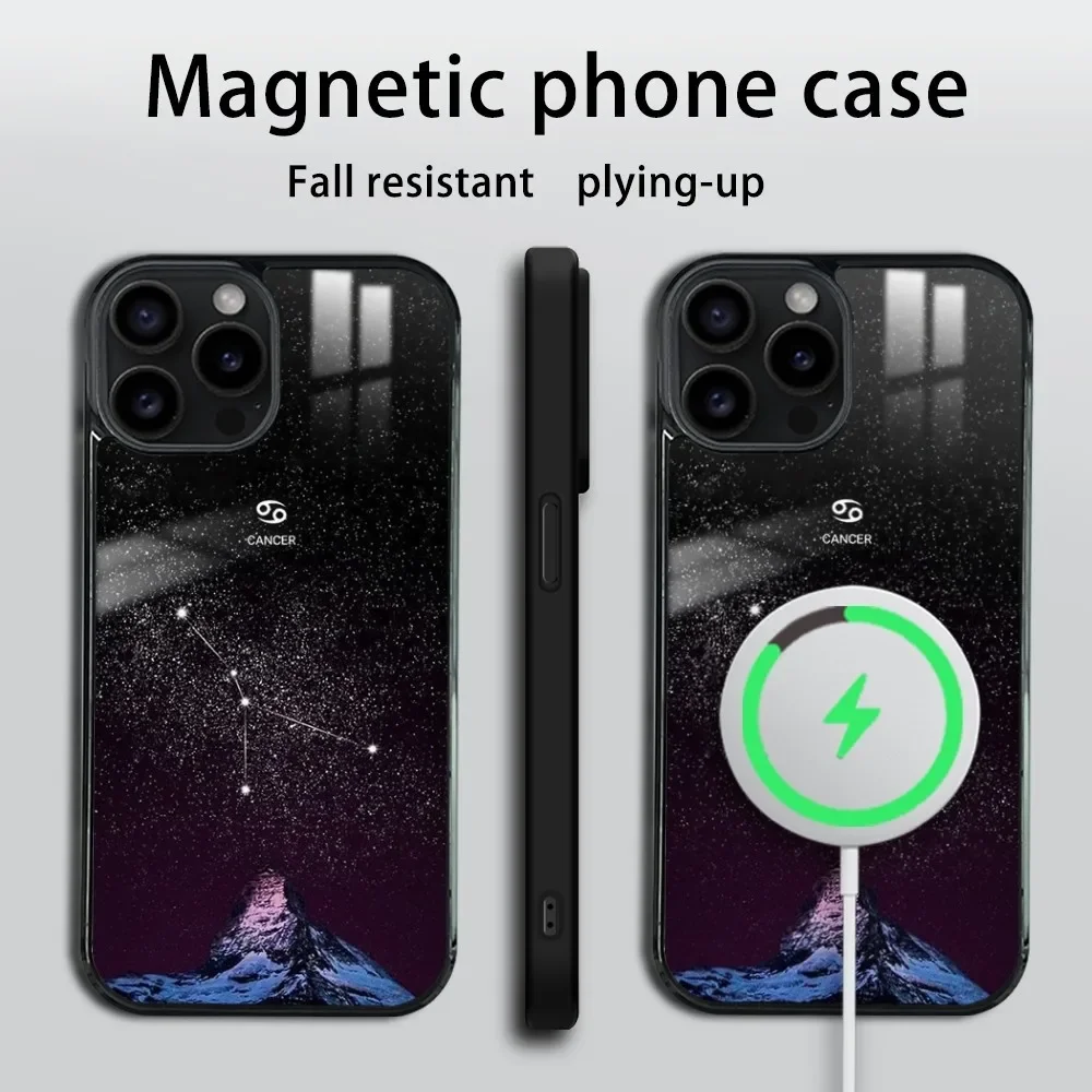 Constellation CANCER  Phone Case For iPhone 16 15 14 13 12 11 Pro Max Plus Mini Magsafe Mirror Wireless Magnetic Cover