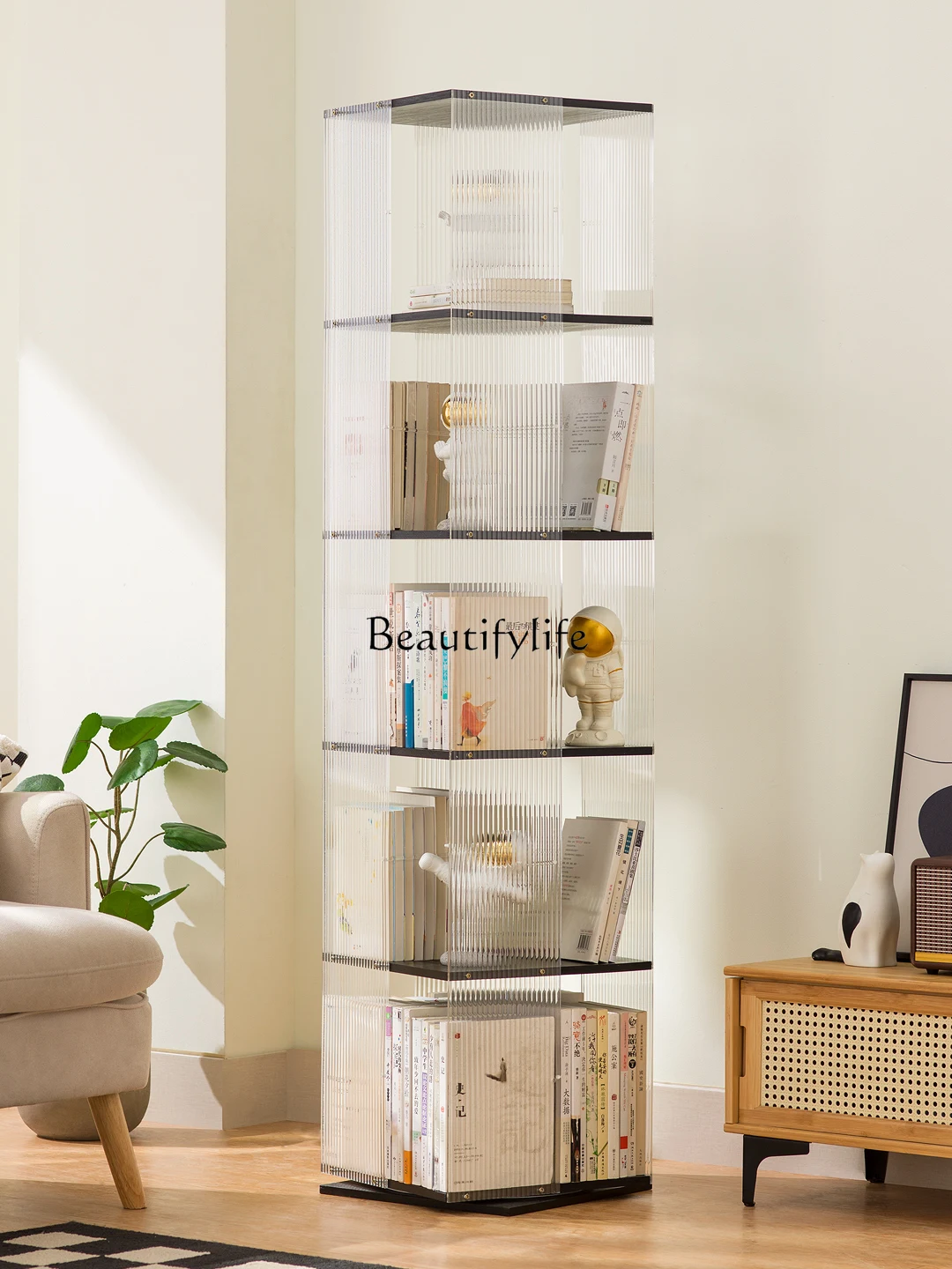 

360-Degree Rotating Bookshelf Space-Saving Floor Picture Book Rack Simple Home