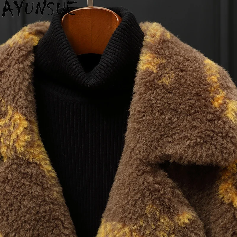 AYUNSUE Płaszcz damski ze 100% wełny, kurtka z owczej skóry naturalnej, jesienno-zimowe ubrania damskie, nowość w kategorii płaszczy, płaszcze damskie, płaszcz z kompozytowego futra
