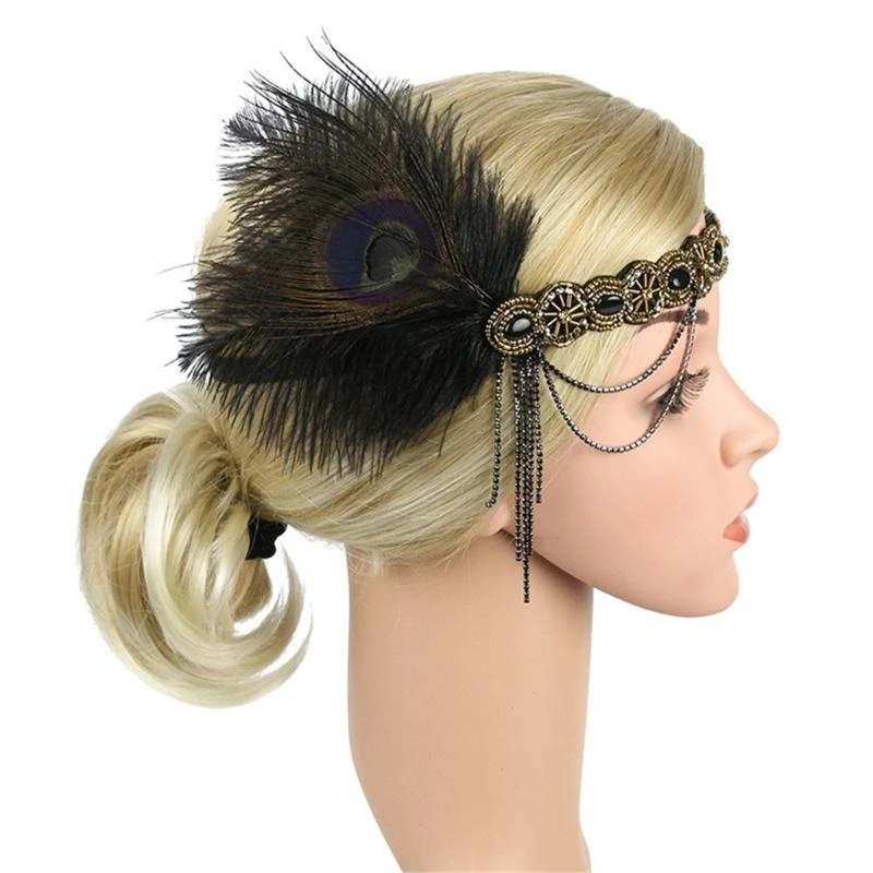 

39BD Flapper Costume Accessories Headband Necklace Earrings for 1920s Party