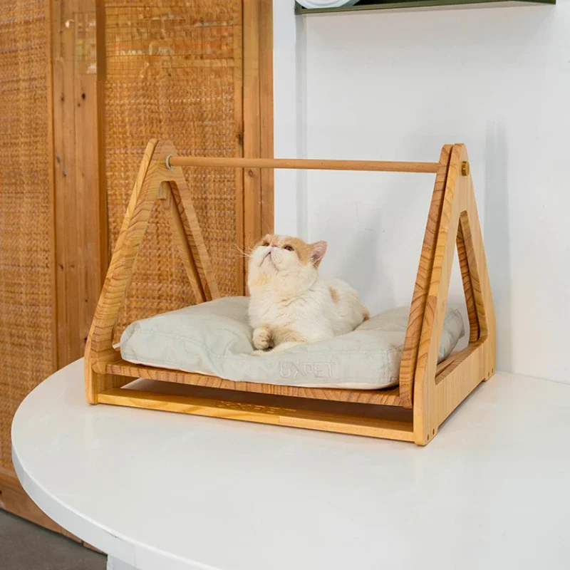 Cat Window Hammock Luxury Cradle Swing Mattress Solid Wood Cat Beds for House, Four Seasons Universal Double Window Cats Home