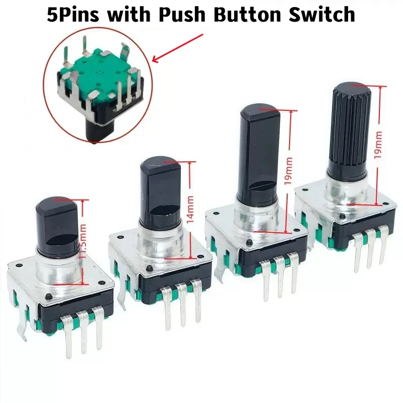 5pcs/lot 360 Degree Rotary Encoder EC12 RE12 Audio Encoder Coding 5Pin 24 Position With Push Button Switch Handle Length 15MM