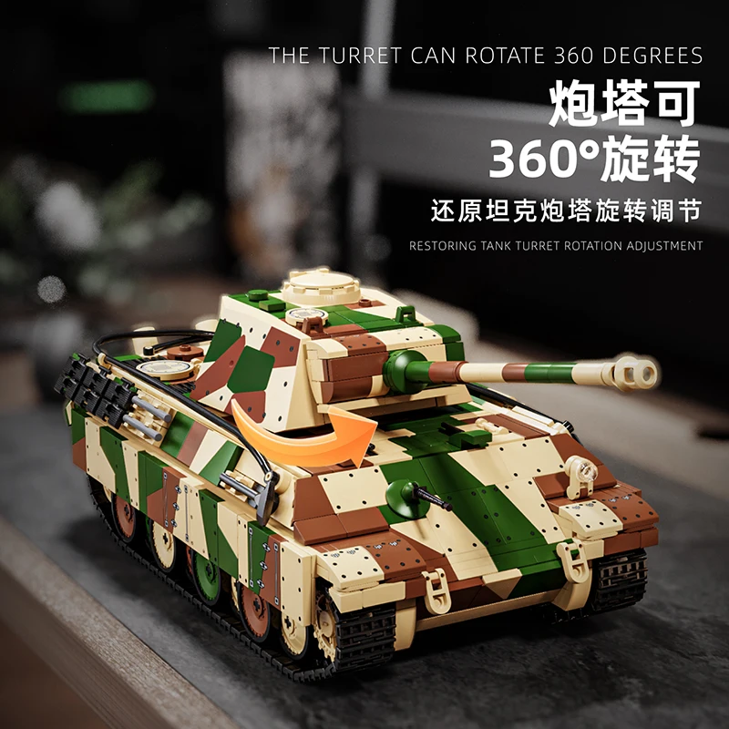 12GO 97002 WWII Deutscher Panther Typ G Panzermodell 1962 Stück Bausteinset Militärmodell DIY Spielzeug für Weihnachtsgeschenke
