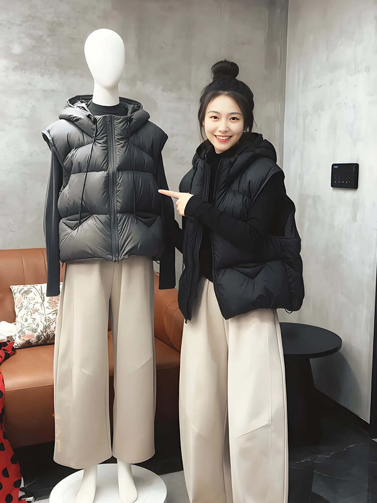 

2026 New Loose Fit Hooded Svel Vest Women's Faionable European Sle down Cotton Small Size Ele Outerwear