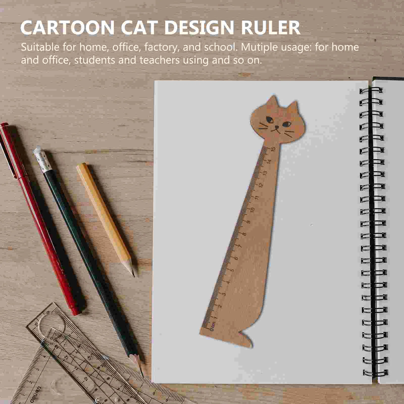 10 Pcs Cat Drawing Ruler Wooden School Stationery DIY Handwriting Learning Tool Rulers for Kids Cartoon Retro Child