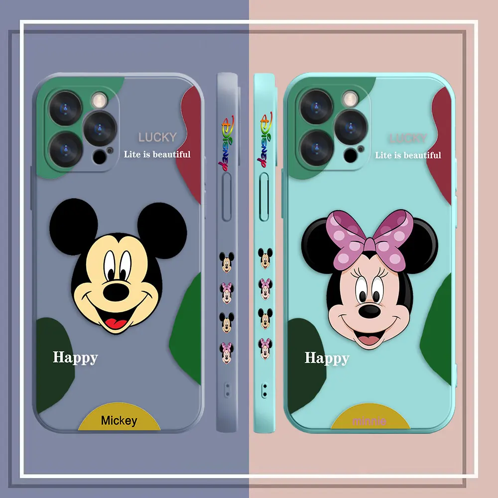 Phone Case For iPhone 14 13 12 11 Pro XS Max Mini X XR 7 8 15 Plus Colour Simple Funda Capa Case Color Match Mickey Minnie Mouse