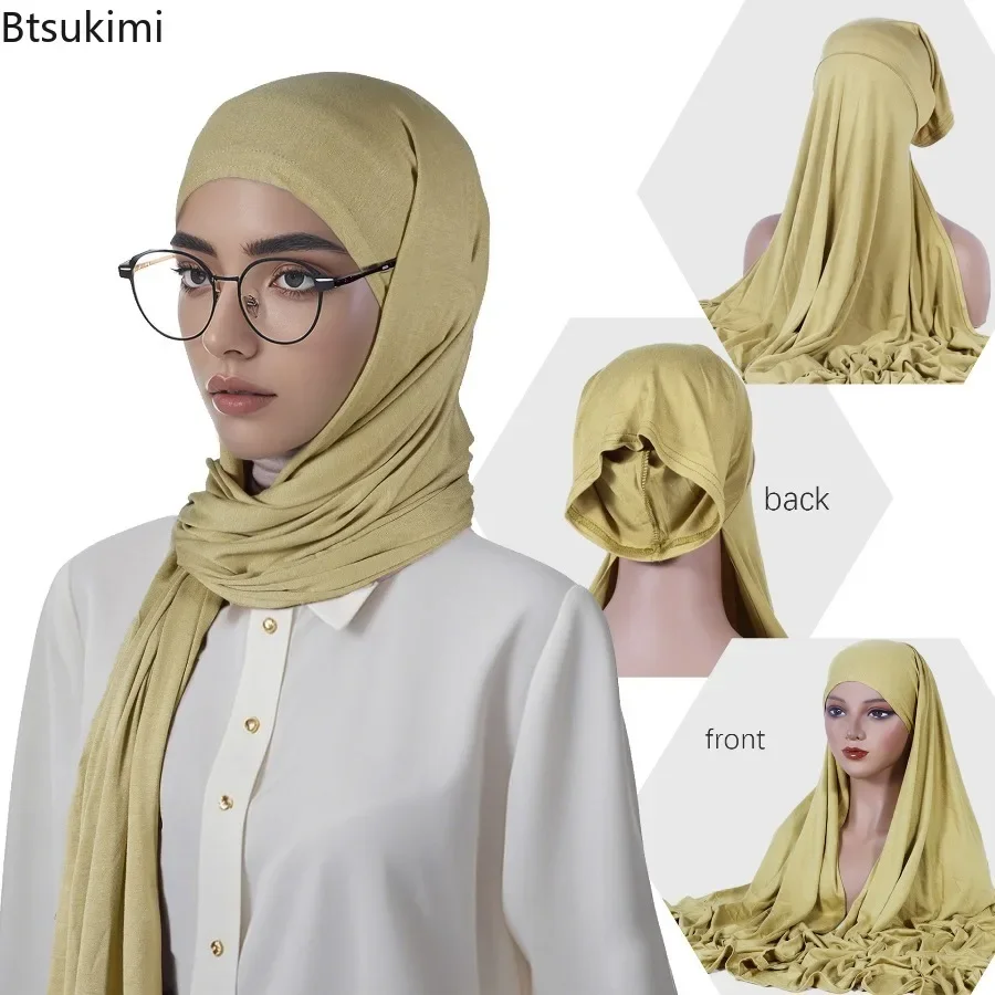 Modal Inner Hijab with Pure Cotton Headscarf Sets Women Muslim Solid Basic Stretchy Turbans Thin Breathable Sunscreen Head Wraps