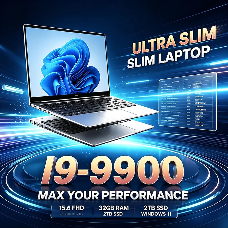 Notebook Ultra Fino de 15,6 Polegadas 120Hz FHD IPS Intel i9-9900 32GB RAM 2TB SSD Teclado Retroiluminado Laptop de Longa Duração para Negócios