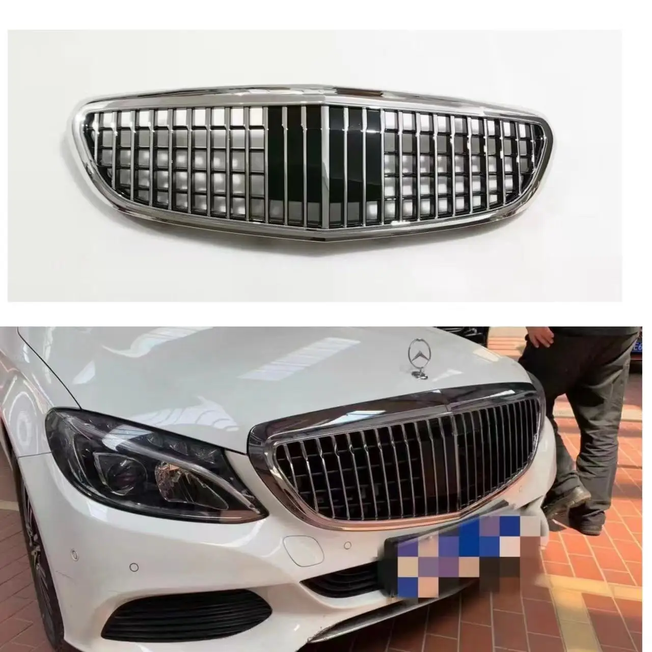 Glossy Black Radiator Grilles For 2015-2021 Mercedes Benz C-Class Executive Edition W205 Upgrade Maybach Bumpers Body Kit Guard