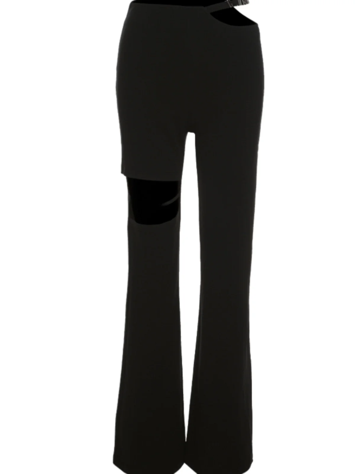 กางเกงขายาวทรงตรงสไตล์พังก์เท่ๆ เอวสูง ดีไซน์เว้า  แฟชั่นสตรีทแวร์สำหรับสาวมั่น  ผ้าโพลีเอสเตอร์