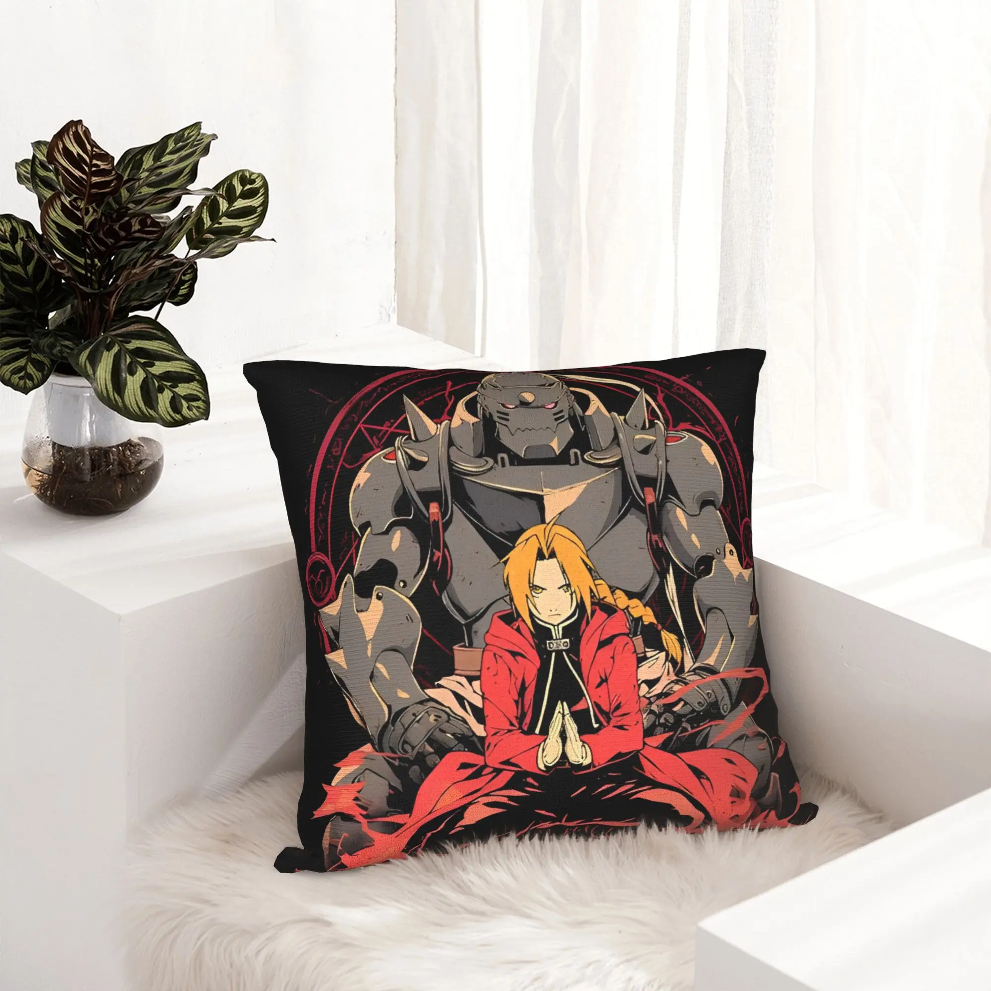 Fullmetal Alchemist Anime Edward Pillowcase Printing Polyester Cushion Cover Decor  Pillow Case Cover Home Zipper 45*45cm