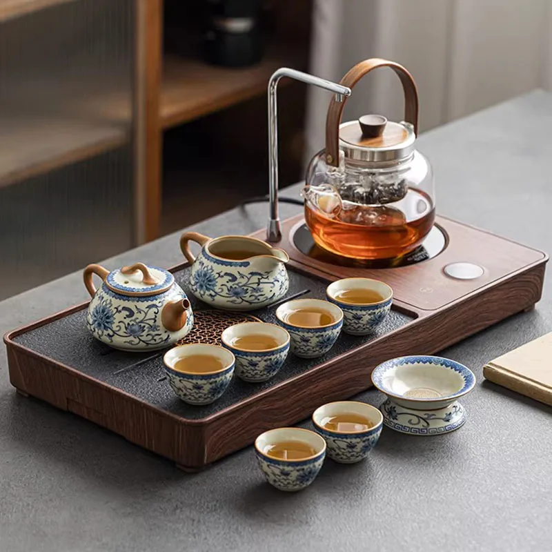 

Glass Pot Tea Tray Ceramic Decorative Serving Accessories Ceremony Valet Tea Tray Hospitality Office Bandejas Home Products