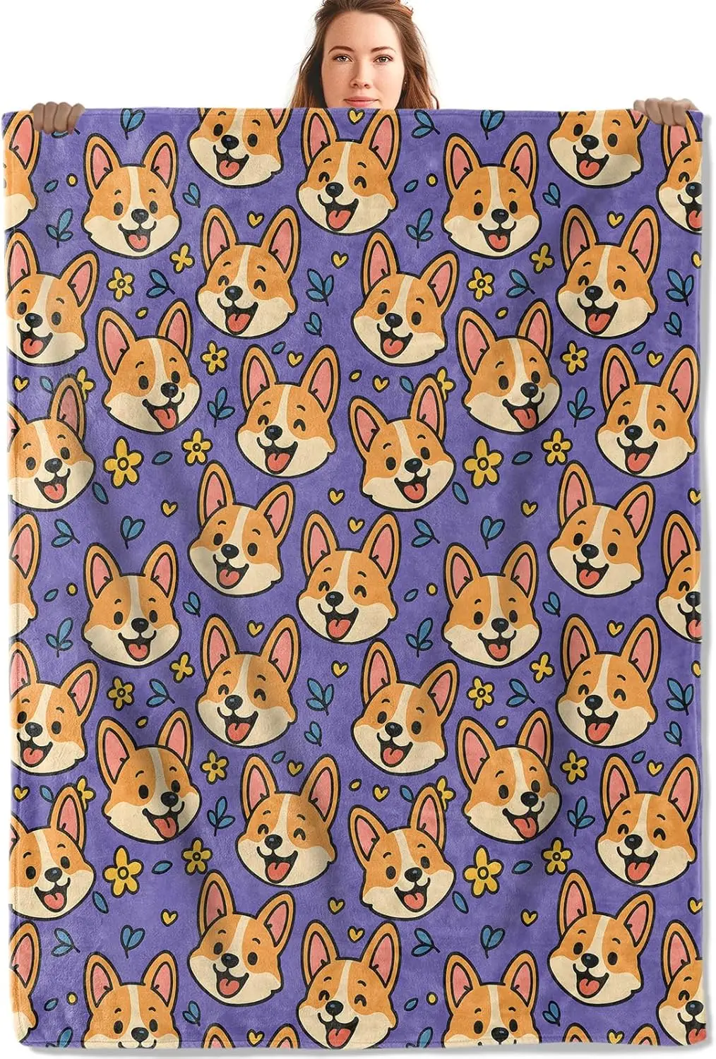 

Cute Dog Pattern Fleece Throw Blanket for Couch Home Decor Puppy Print Warm Fluffy Kids Baby Gift Purple Cozy Nap Throw
