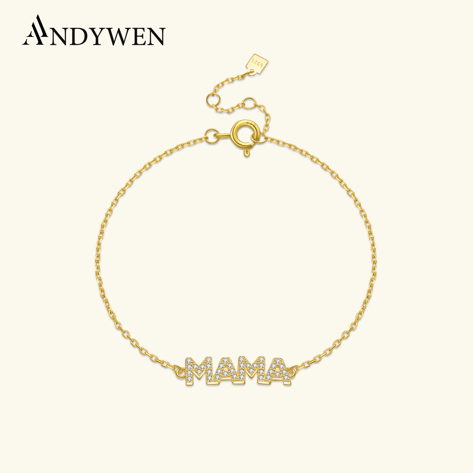 

ANDYWEN браслет-цепочка из стерлингового серебра 925 пробы с цирконием CZ и буквой MAMA, женский браслет-цепочка 2024, модный роскошный изысканный подарок на день рождения, ювелирные изделия