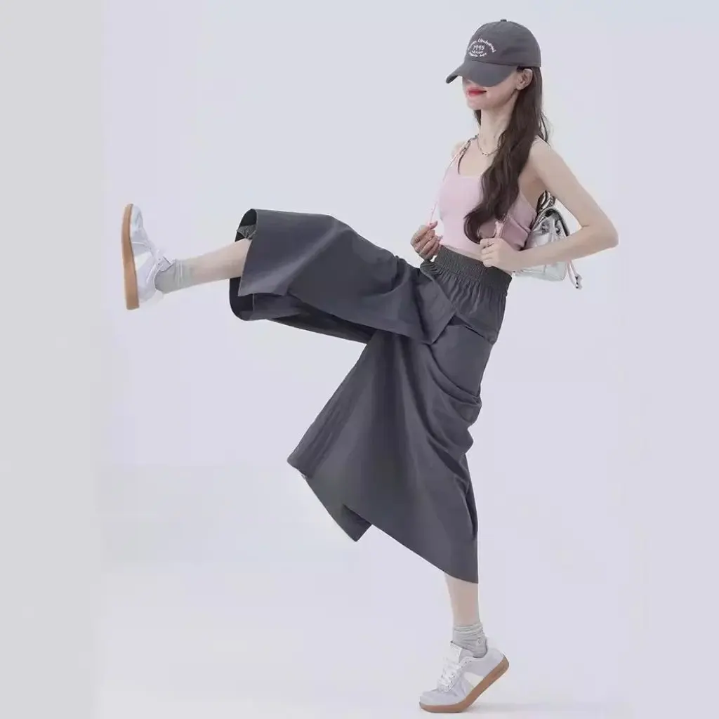 

Yamamoto Tooling plus Size High Waist Slim Skirt Wide Leg Pants Women's Culottes Spring Summer Chubby Girl Fashion