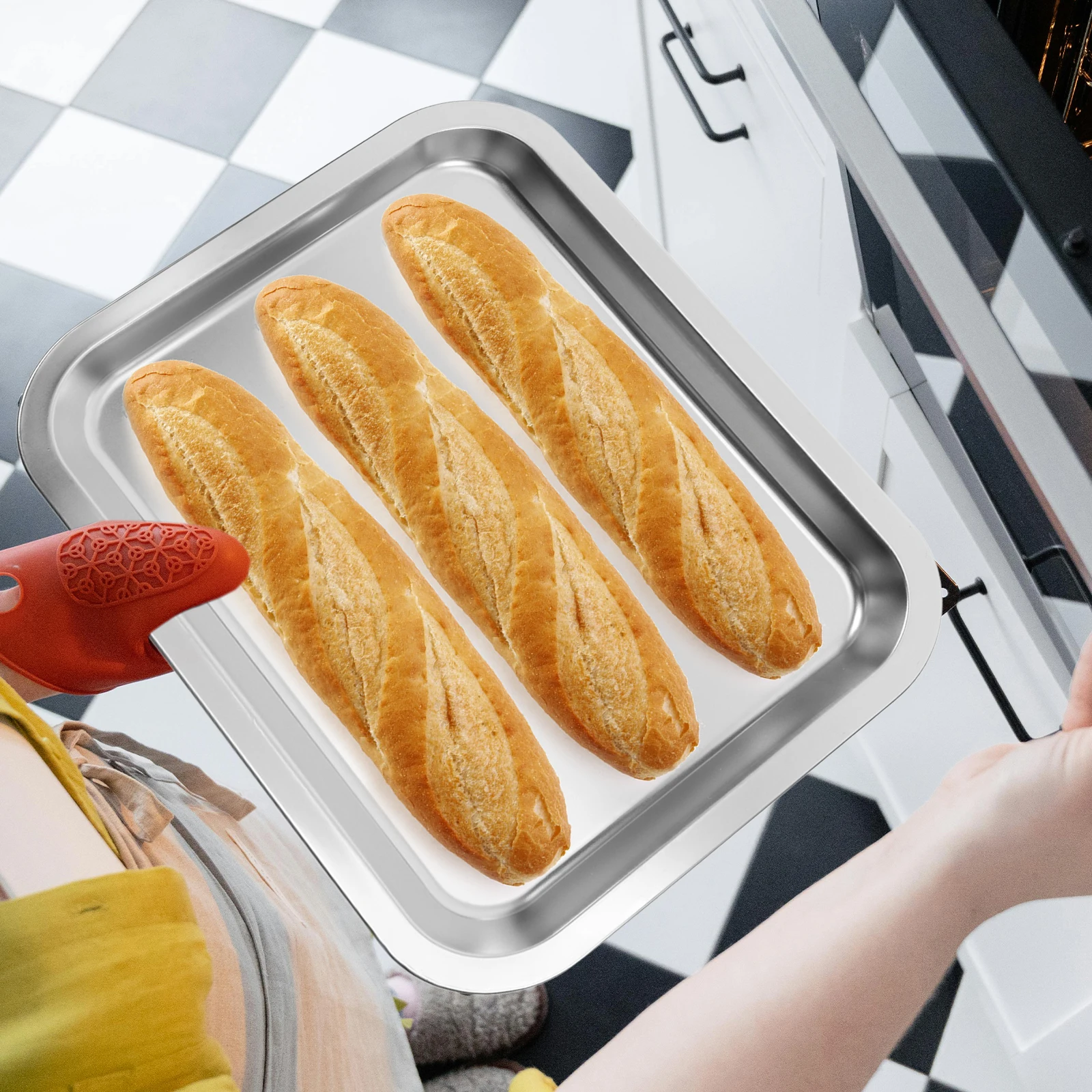 

Stainless Steel Bbq Food Tray Rectangle BBQ Plate Flat Bottom 304 Material Camping Baking Roasting Kitchen Pan