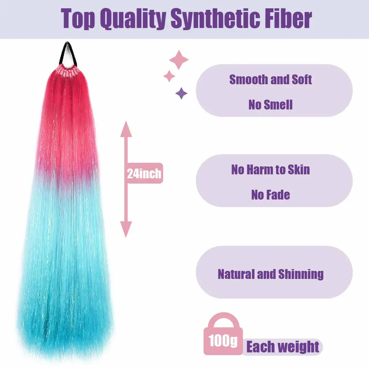 Ombre Hair Synthetic wig  Extensions Hair Tinsel Jumbo Ponytail Extension For Braiding Hair On Hair Tie Loose Tinsel Hair