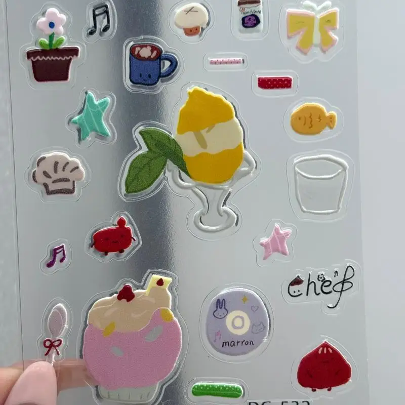 

3D Jelly Embossed DIY Stickers Epoxy Resin Transparent Decals Cartoon Cute Jelly Relief Sticker Phone Cases Laptop Tablet Decor