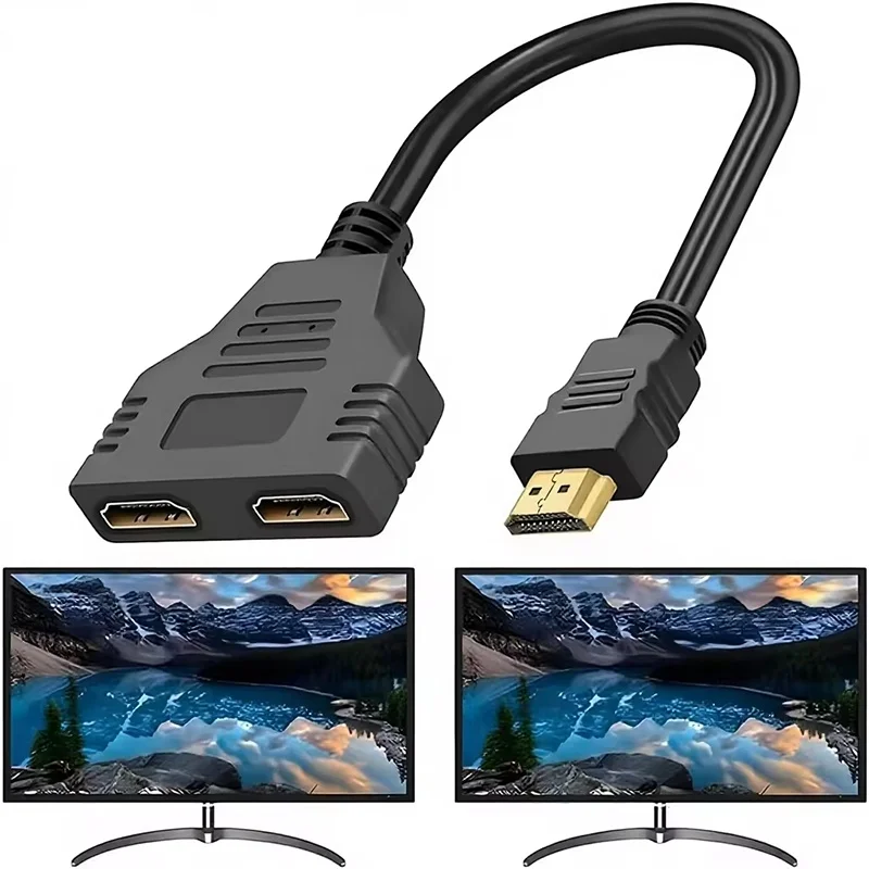 HD 1080P HDTV Splitter Dual Port 1 In 2 Out Cable Male To Female HDTV Adapter For Laptop TV Box Monitor HDMI-compatible Splitter