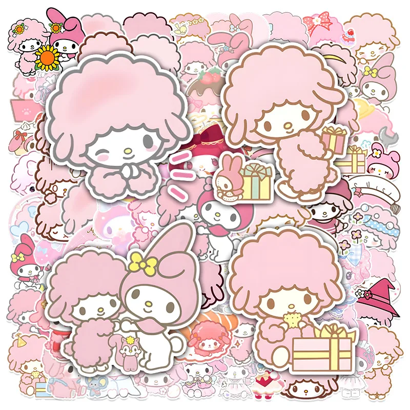 

100Pcs Cute Sanrio My Melody Cartoon Stickers Pack Guitar Laptop Phone Case Luggage DIY Waterproof Decals Kawaii Anime Sticker