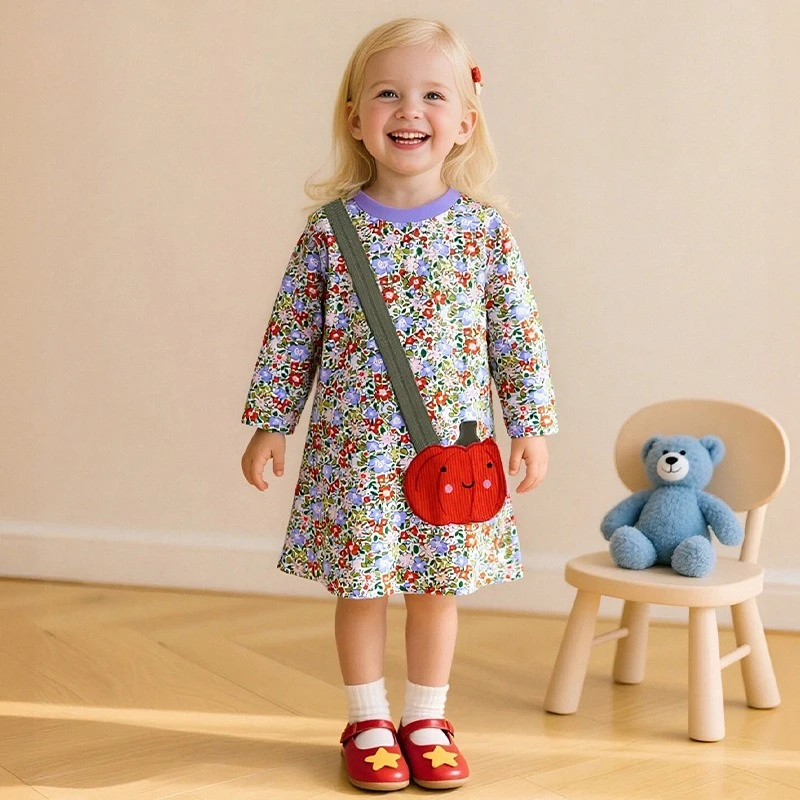 

Elegant Girl Dress Spring New Fashion Casual Dresses Girl Cute Cotton Plaid Dress Party Children's Long Sleeve Princess Dress