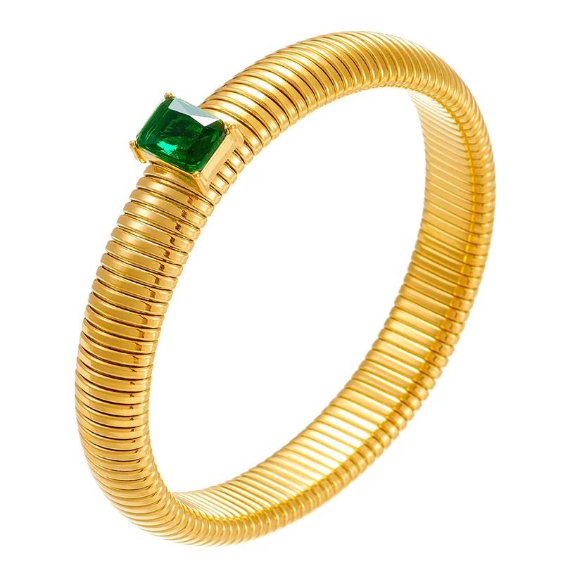 Colored gem stone elastic wide bangles stainless steel bangles for women simple elegant stainless steel jewelry new in