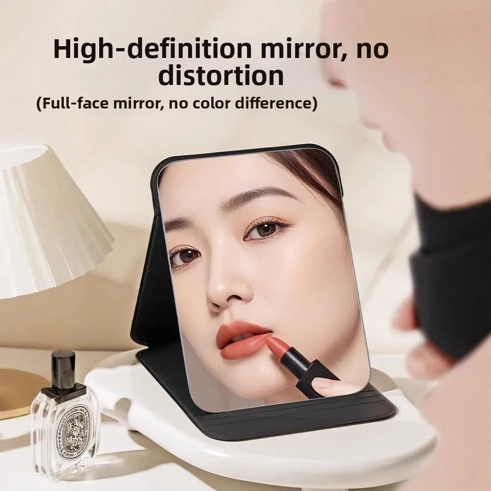 Cute Portable Personal Makeup Mirror Handheld Solid Color Foldable Makeup Mirror Compact PU Leather Pocket Mirror Home
