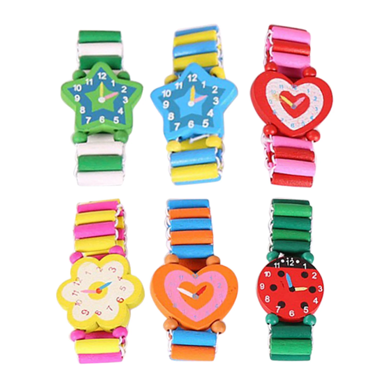 6 قطعة ساعات خشبية لمحاكاة الرسوم المتحركة ساعات المعصم الخشبية هدية التعلم وقت اللعب ملحق الخشب Crafs
