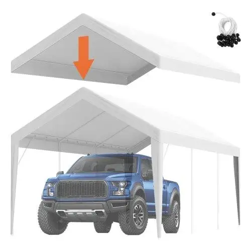 10x20ft Heavy-Duty Waterproof Carport Canopy Cover - UV Protected Garage Shelter Tarp, Easy Setup with Bungee Balls (Frame Not