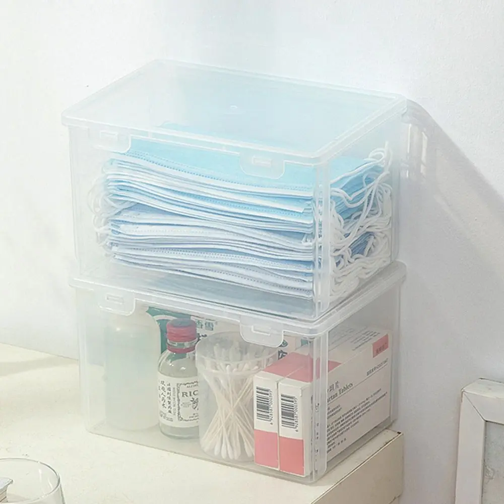 Neue 1-teilige, verdickte Maskenaufbewahrungsbox, transparente Klappbox, kleine und große Kunststoffbox für Medikamente, Pillen, Schmuck, Ohrringe, Kosmetik – Detail 9