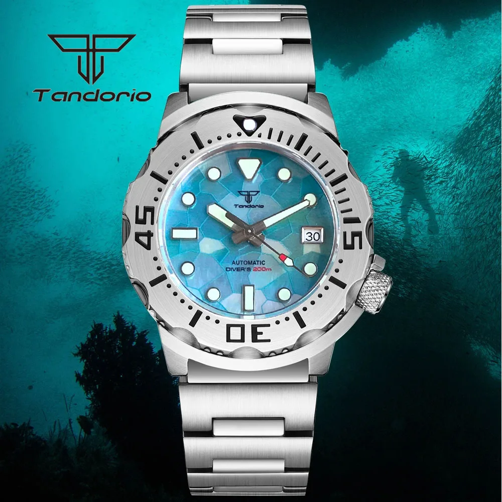 Imagem -05 - Relógio de Mergulho Mecânico para Homens Tandorio Relógio Automático de Monstros Mother of Pearl Dial ar Sapphire Crystal 20bar 3.8 Crown Nh35a 42 mm