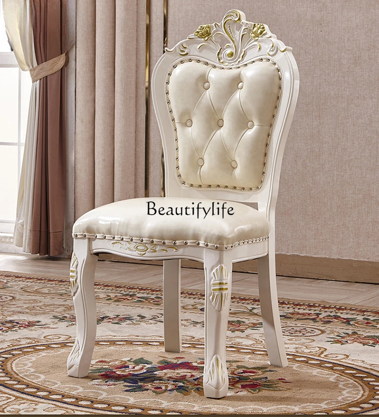 European dining chair, solid wood carving white gold painted hotel dining chair