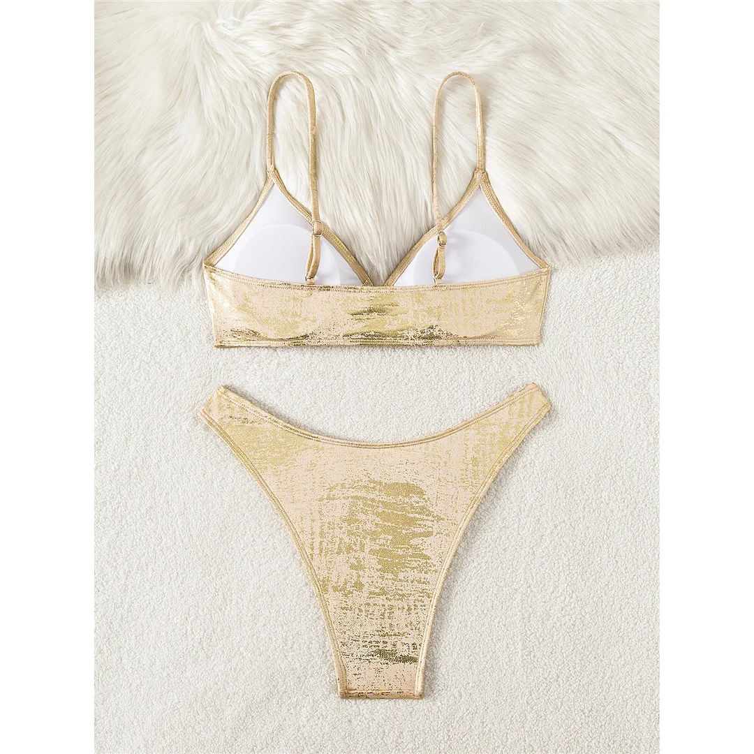 Sexy PU Kunstleder Funkelnder Neckholder-Bikini Damen-Badeanzug Zweiteiliger Bikini-Set Badebekleidung Badeanzug Schwimmanzug V7183 – Detail 10