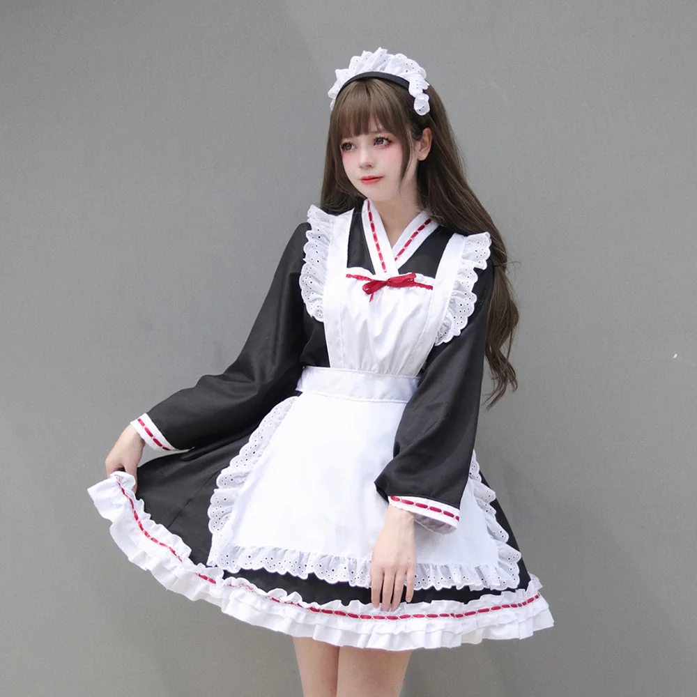 

Cute Kimono Lolita Long Sleeve Maid Dress Costumes Cosplay Top Skirt Maid Dress for Waitress Maid Party Costumes S -5XL