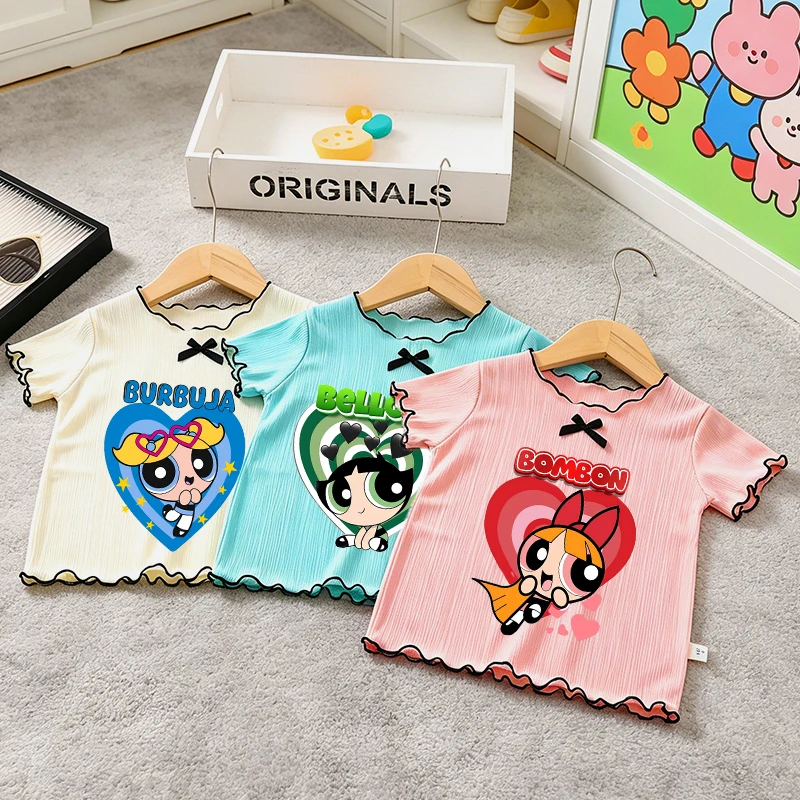 

The Powerpuff Girls T-shirt Kawaii Ice Silk Short Sleeve Cartoon Tees Fashion Comfortable T Shirt Summer Clothes Birthday Gift
