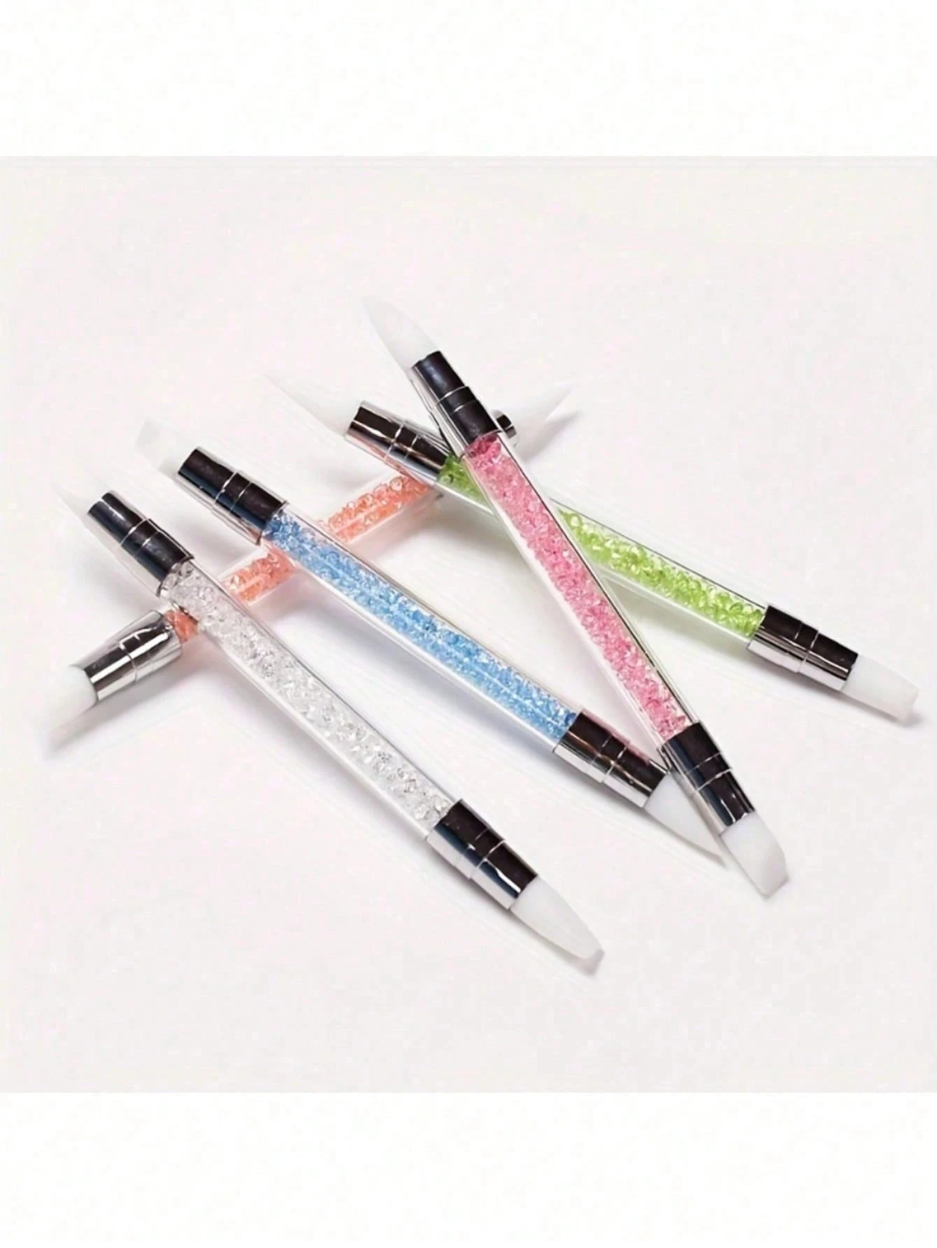 ชุดแปรงเพ้นท์เล็บอะคริลิค 1/5 ชิ้น, แปรงเพ้นท์เล็บอะคริลิคซิลิโคน, ด้ามจับประดับเพชรพลอย ปากกาเพ้นท์เล็บสองหัว