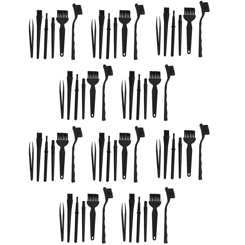 ABRI-10X 6 In 1 Plastic Small Portable Handle Nylon Anti Static Brushes Cleaning Keyboard Brush Kit, Black (Zip Bag )