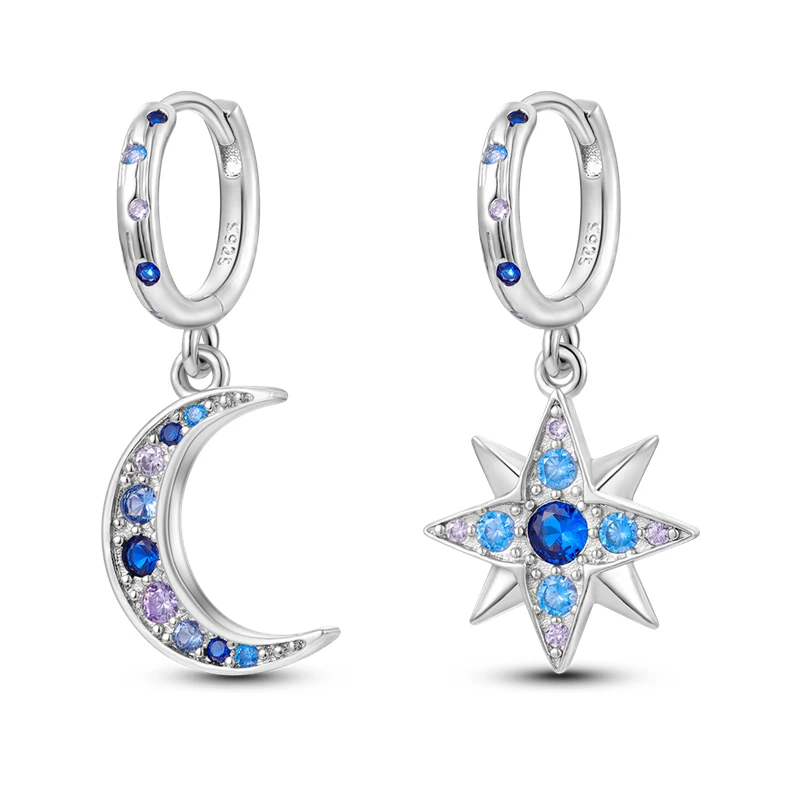 Hot 925 Sterling Silver Star Moon Starry Sky Series Orecchini pendenti per donna Fashion Party Regali raffinati Accessori di gioielli eleganti