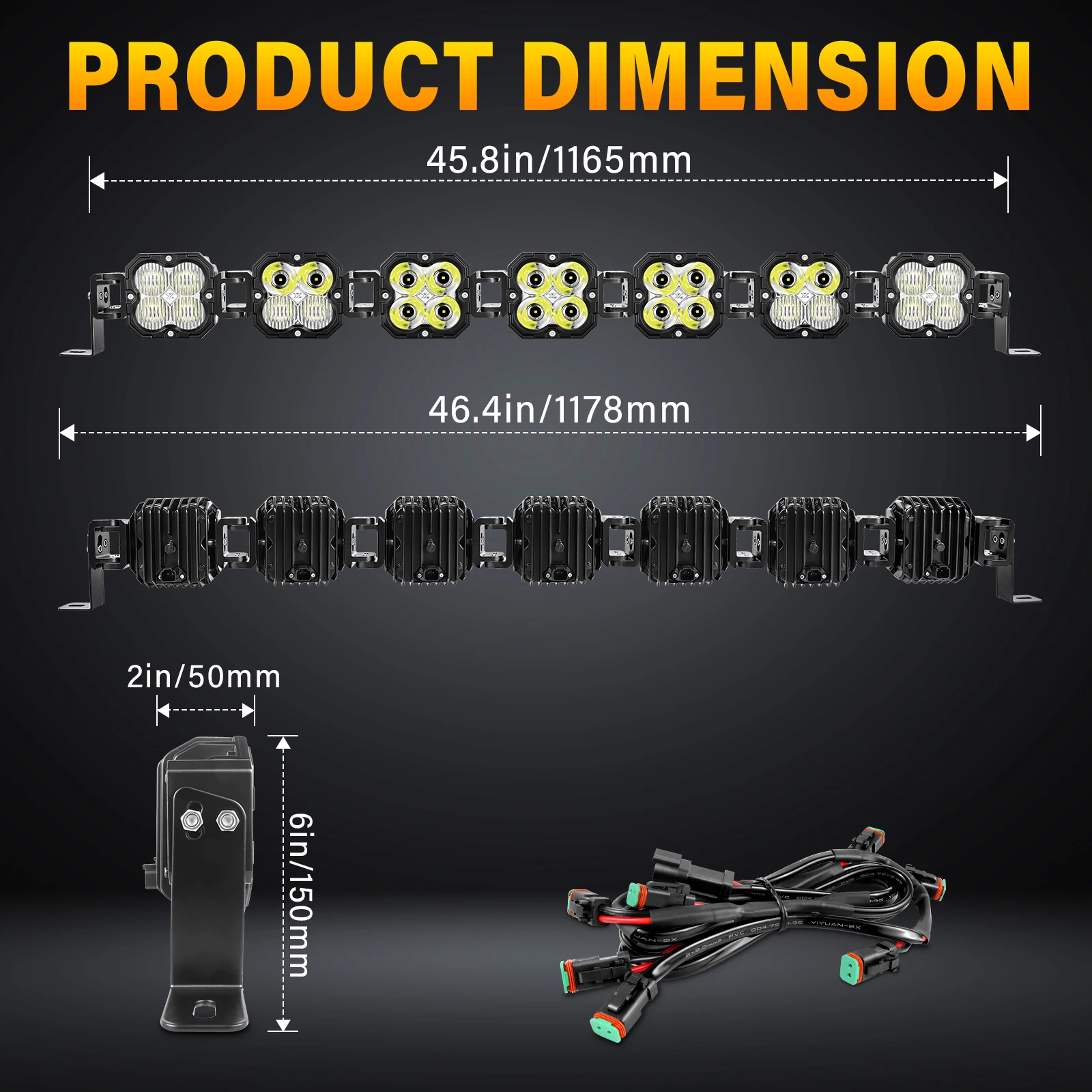 45.8 Inch 7Pcs 30W Cube LED Pod Light Spot Flood Combo Beam Work Lights,5500K Off-Road Driving Lamp for ATV,UTV,Truck,Motorcycle